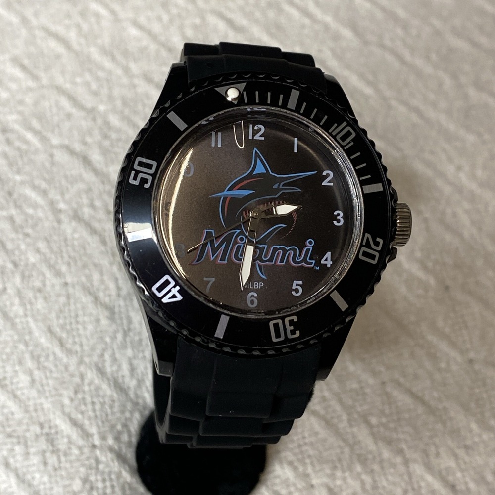 RARE LARGE MIAMI MARLINS MEN'S BASEBALL MLB WATCH CHRONO NUMBERS POLY BAND 47MM